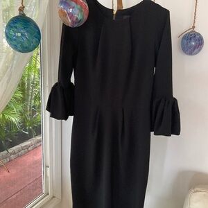 Avery G Classic Black Dress With Pretty Details Like Bell Sleeves, Gold Zipper🖤